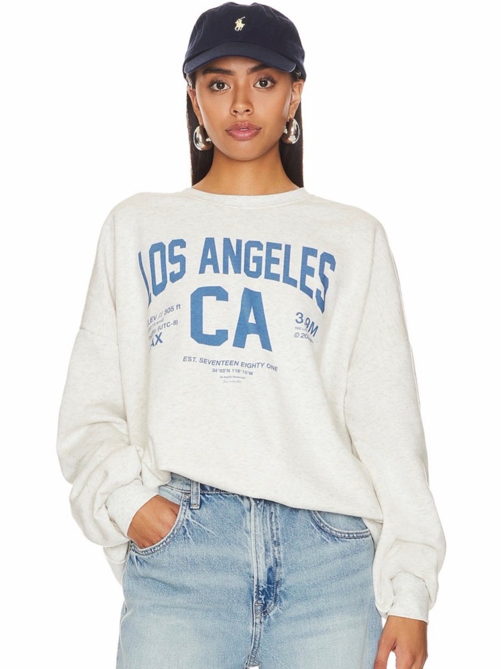 The Laundry Room Cream Crewneck Sweatshirt with Blue Los Angeles CA Graphic